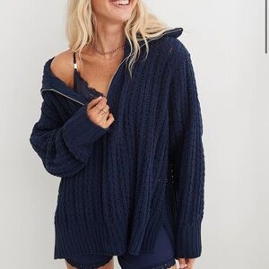 Aerie Cable Car Quarter Zip Sweater